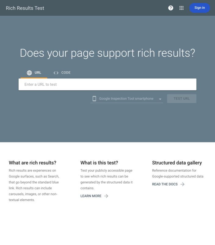 Google Rich Results Test tool for validating medical schema markup