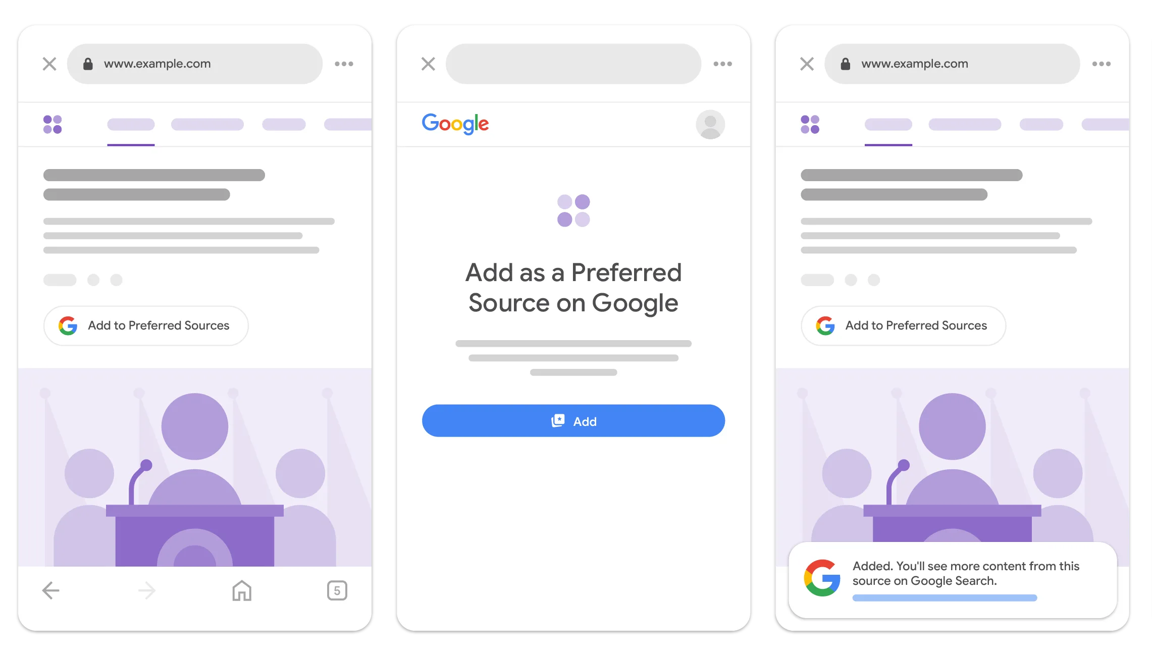 Google 首选来源标准 JavaScript 控件的官方示例